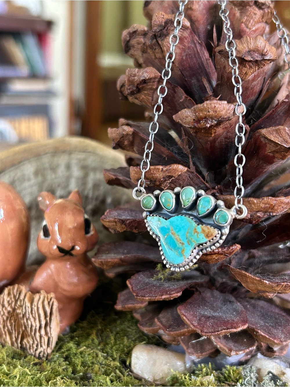 925 Sterling adorable cow with a crown turquoise necklace